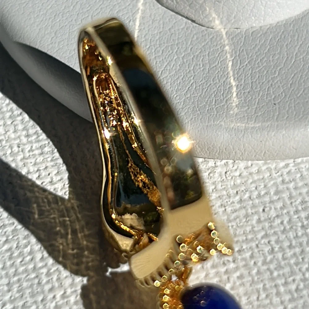 NWOT-PAJ Prime Art & Jewel Brand Blue Lapis Gold Over Brass Dangle Designer Ring